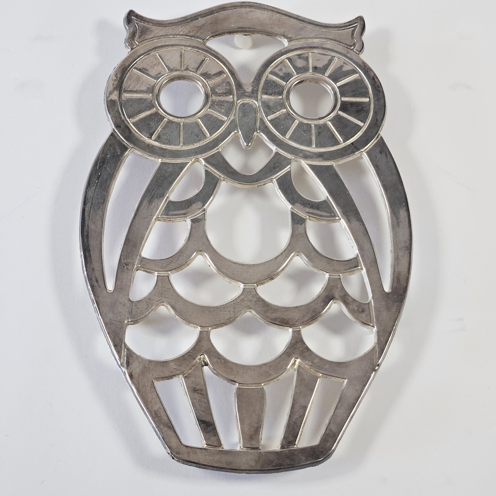 Vintage Leonard Silver Plated Owl Trivet 10" Made In Italy Original Box
